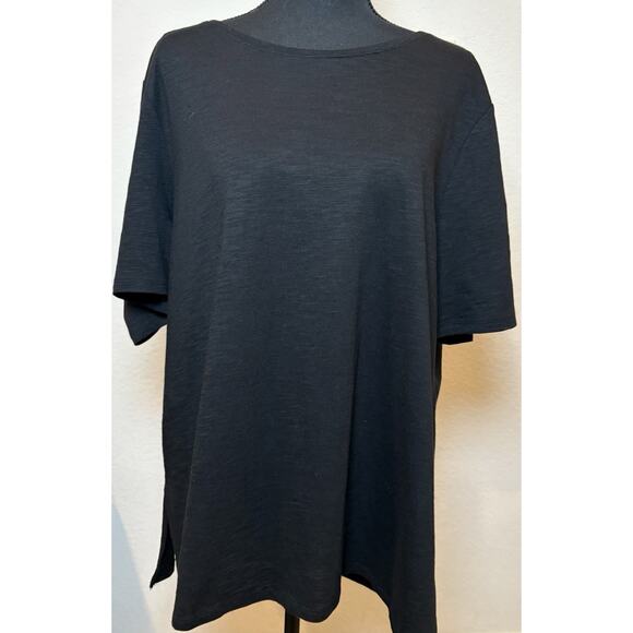 Chico's Black Cotton Slub Elbow Button Back Ultimate Tee Size 3 (XL) NWT - Picture 1 of 4